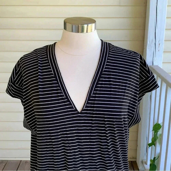Frame Le V Mini T-Shirt Dress Women’s Large Noir Black Stripes Pima Cotton - Picture 5 of 9